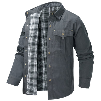 Men's Plaid Flannel Collar Casual Work Jacket