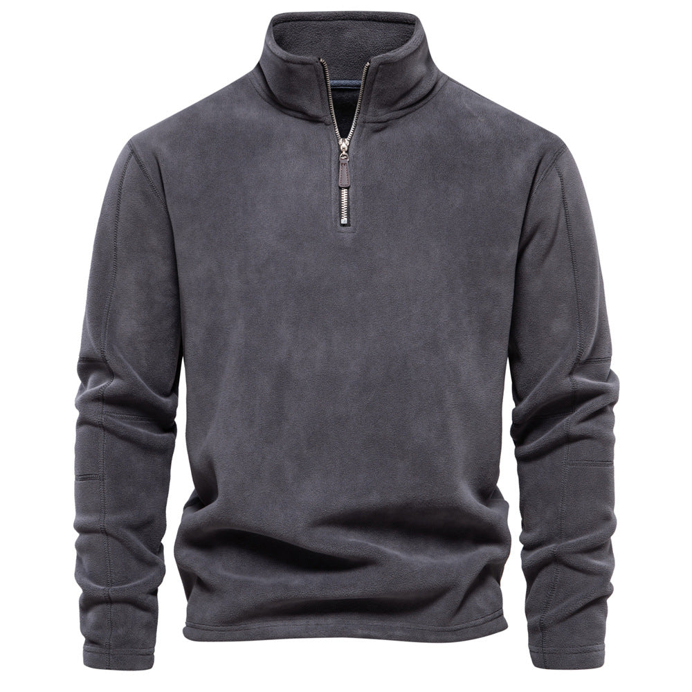 Men's Corduroy Stand Collar Quarter Zip Solid Sweatshirt