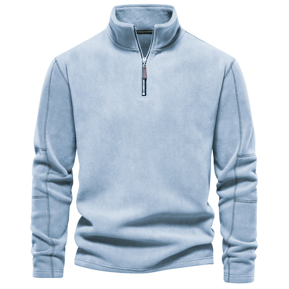 Men's Corduroy Stand Collar Quarter Zip Solid Sweatshirt