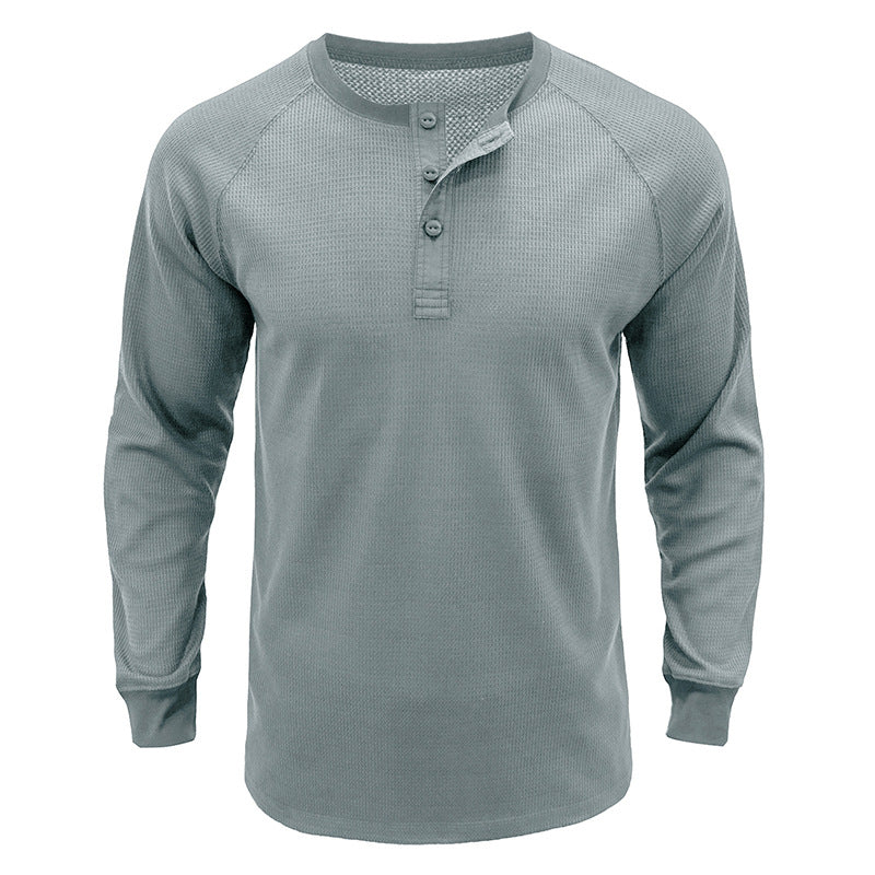 Men's Breathable Waffle Henley Long Sleeve Shirts