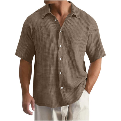 Men's Premium Loose Waffle Lapel Collar 100% Cotton Shirt