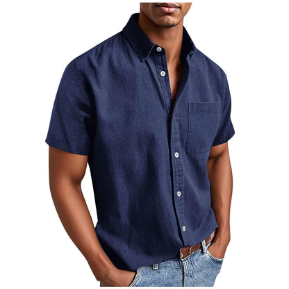 Men's Casual Solid Color Short Sleeves Work Shirt
