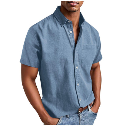 Men's Casual Solid Color Short Sleeves Work Shirt