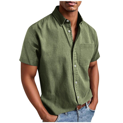 Men's Casual Solid Color Short Sleeves Work Shirt