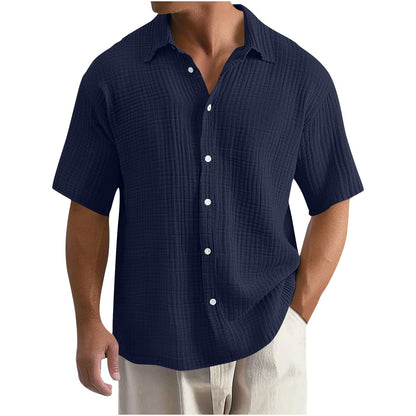 Men's Premium Loose Waffle Lapel Collar 100% Cotton Shirt