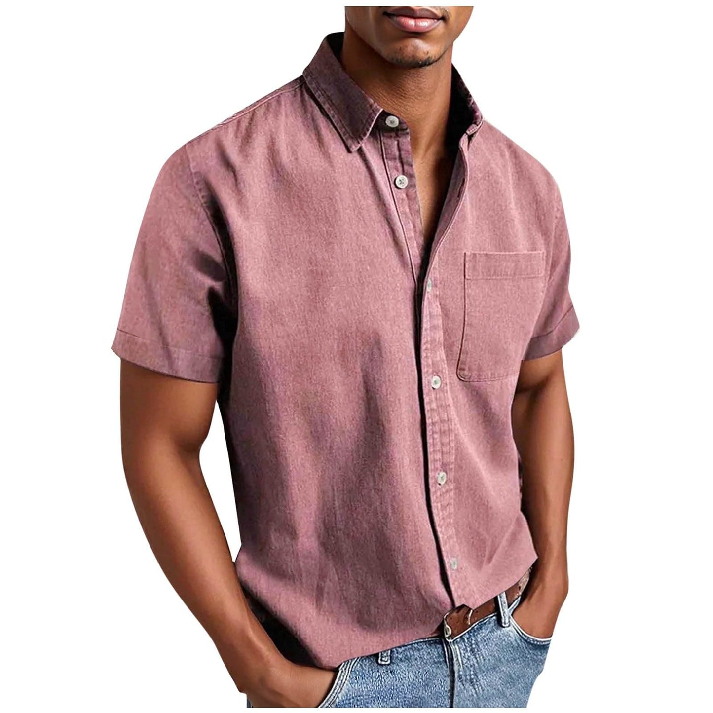 Men's Casual Solid Color Short Sleeves Work Shirt