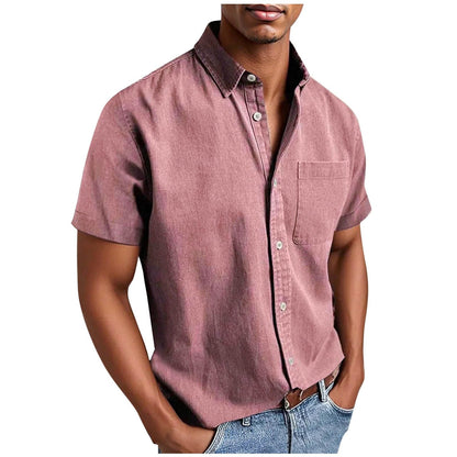 Men's Casual Solid Color Short Sleeves Work Shirt
