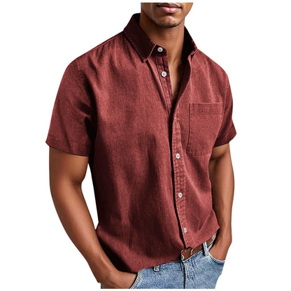 Men's Casual Solid Color Short Sleeves Work Shirt
