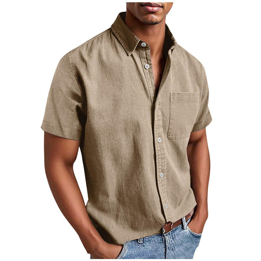 Men's Casual Solid Color Short Sleeves Work Shirt