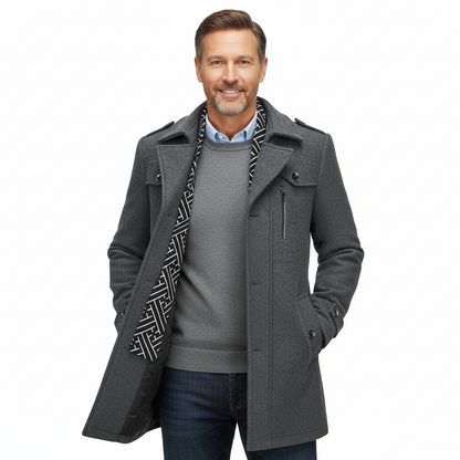 Men's Winter Warm Thick Wool Blend Coat with Removable Scarf