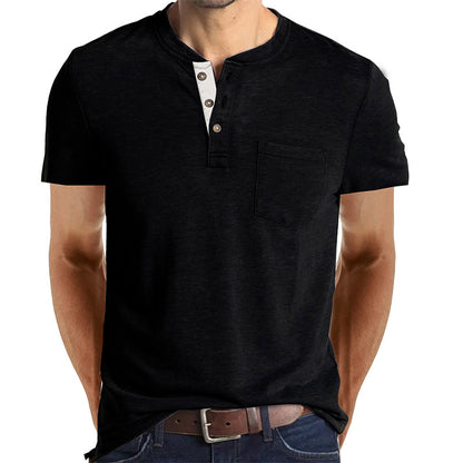 Men's Henley Button Cotton T-shirts With Pocket
