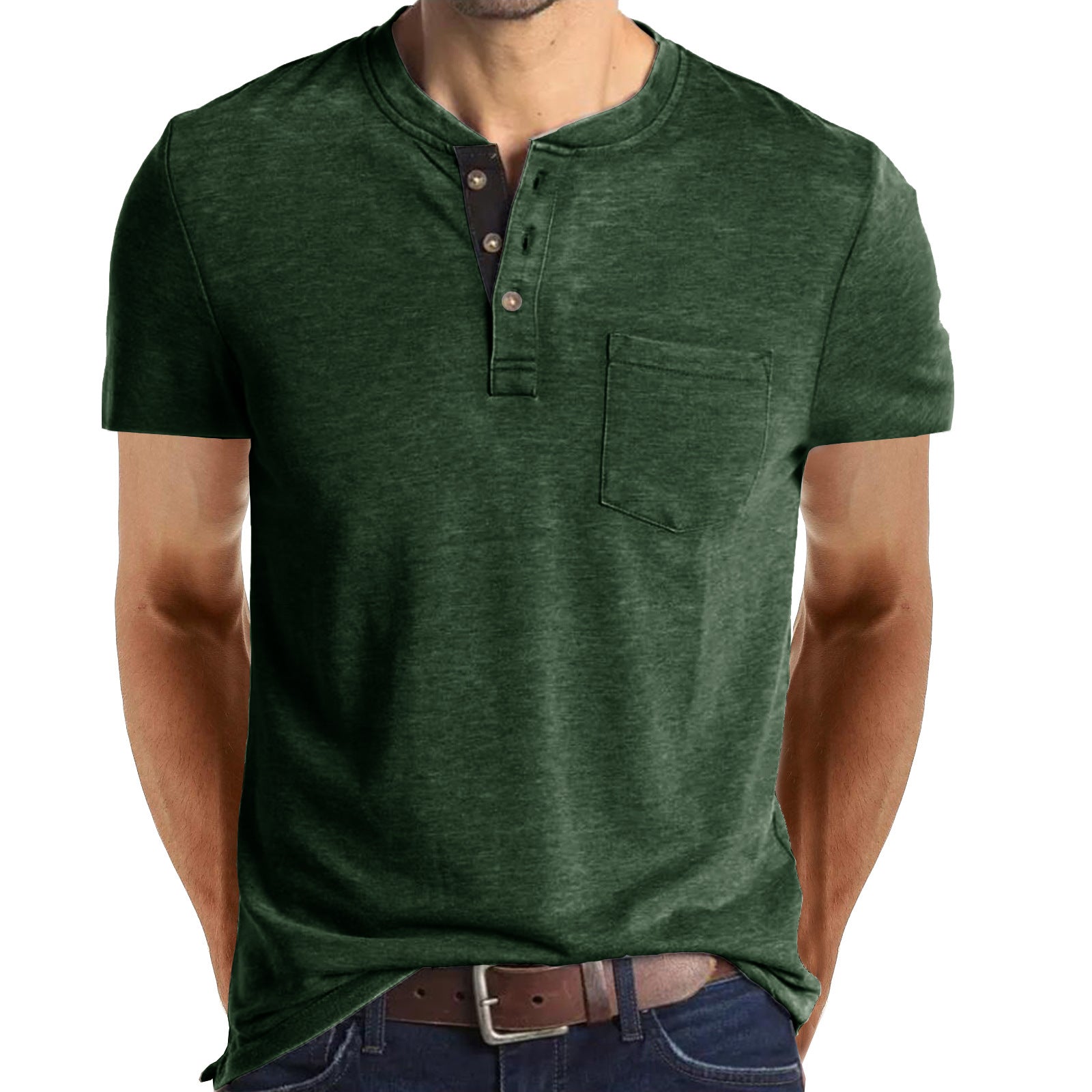 Men's Henley Button Cotton T-shirts With Pocket