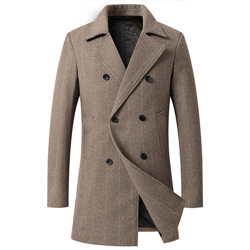 Men's Plaid Double-Breasted Wool Coat