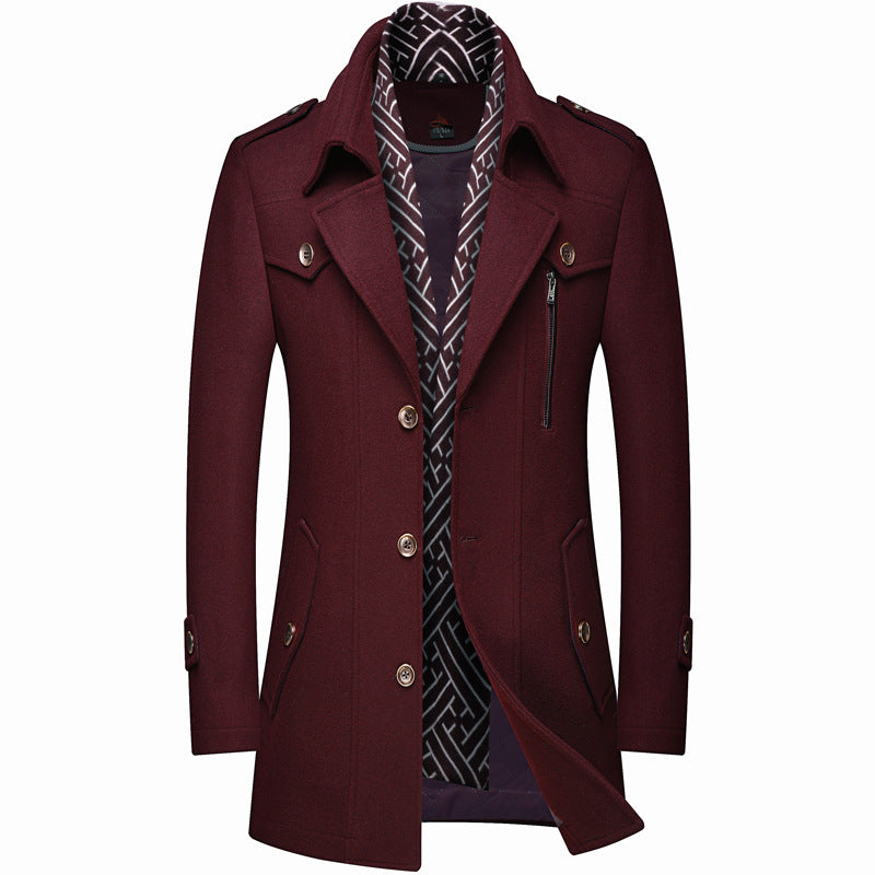 Men's Classic Slim-Fit Wool Coat With Scarf
