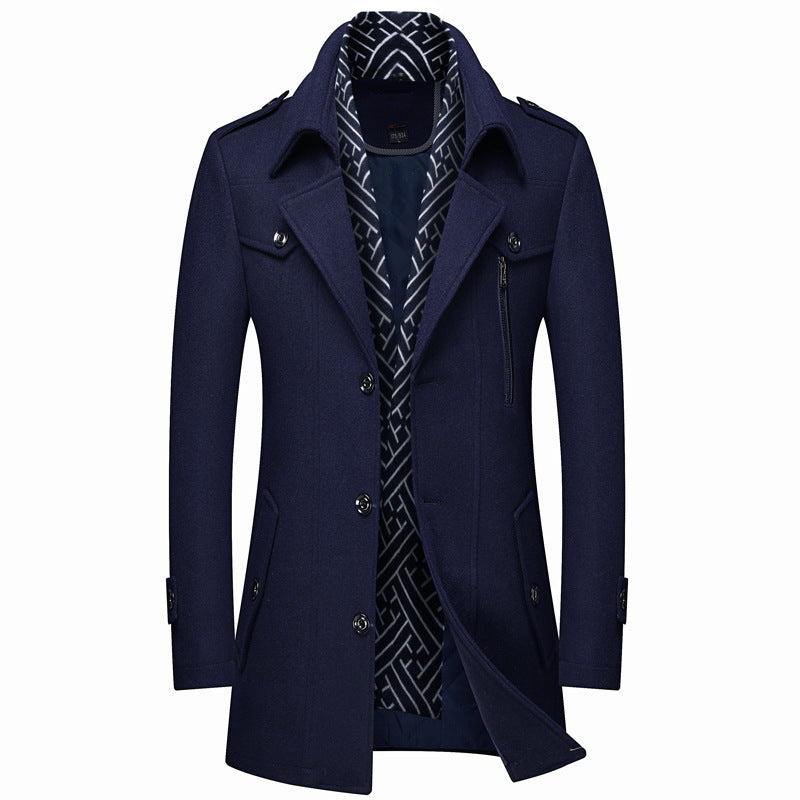 Men's Classic Slim-Fit Wool Coat With Scarf