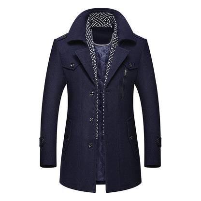 Men's Classic Slim Fit Wool Coat With Scarf