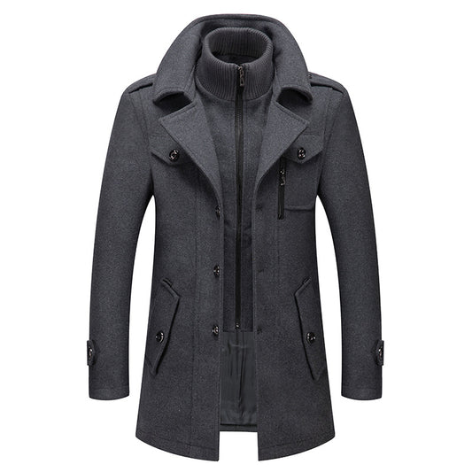 Men's Classic Thicken Double-Layer Collar Wool Coat