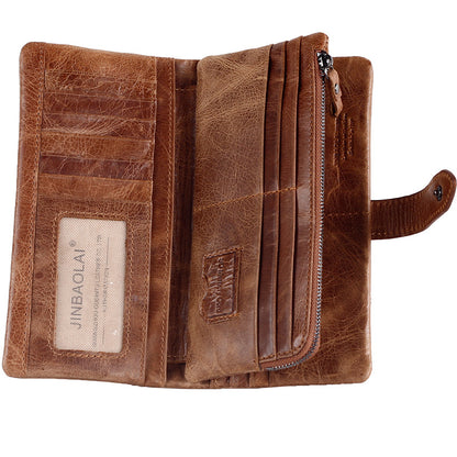 Men's Vintage Look Genuine Leather Long Bifold Wallet
