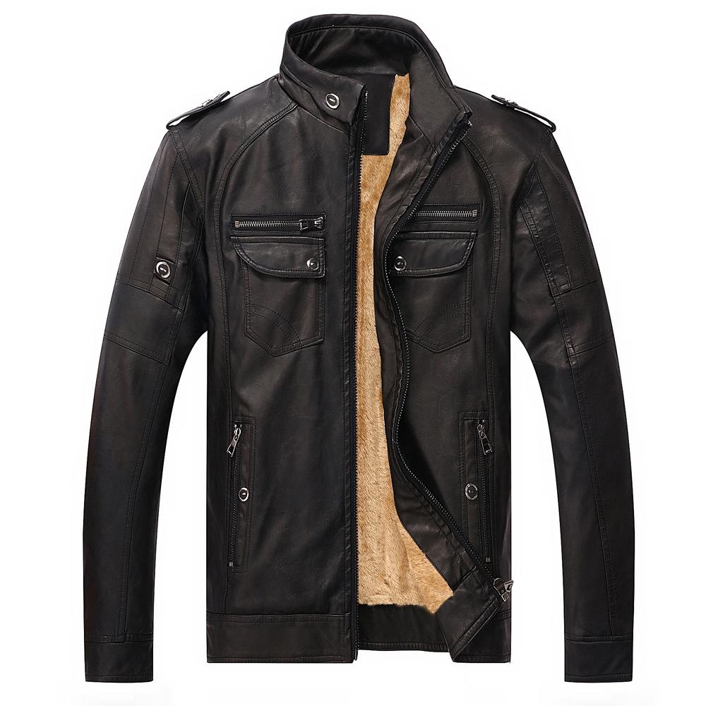 Men's Classic Warm Leather Jacket With Flannel#1688