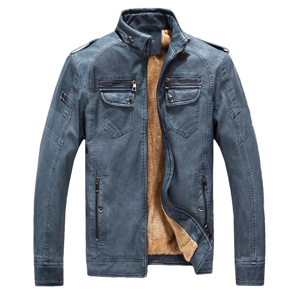 Men's Classic Warm Leather Jacket With Flannel#1688