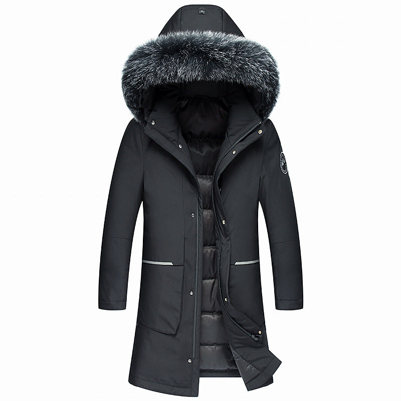 Men's Long Down Jacket With Fur Hood
