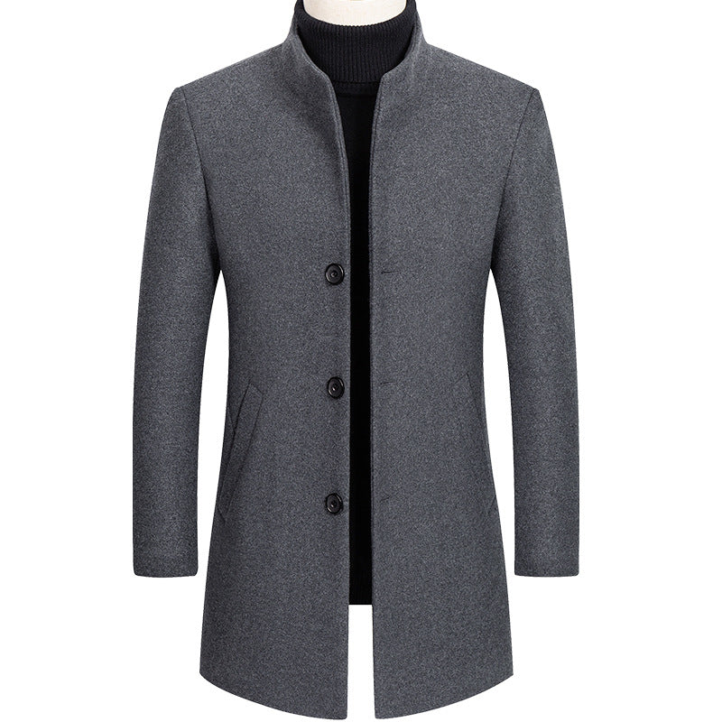 British Men's Thick Stand Collar Wool Blend Coat