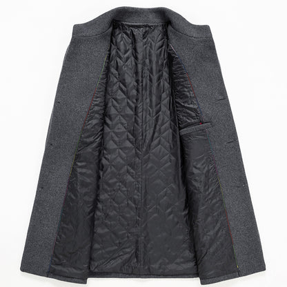 British Men's Thick Stand Collar Wool Blend Coat