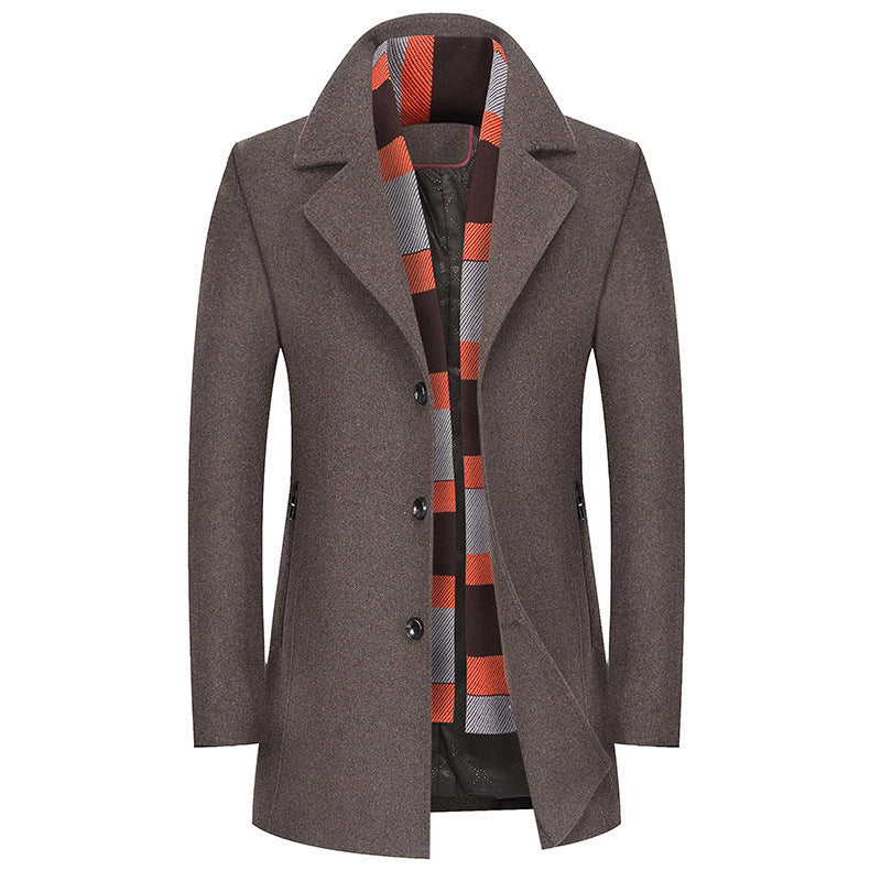 Winter Classic Business Wool Coat With Scarf